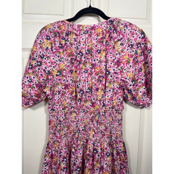 NWT J. Crew Tall Small Puff Sleeve Smocked Waist Midi Dress Pink Floral Fields - Picture 7 of 11
